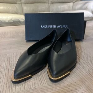 Melissa Black Pointed Toe Flats with Gold Metal Trim